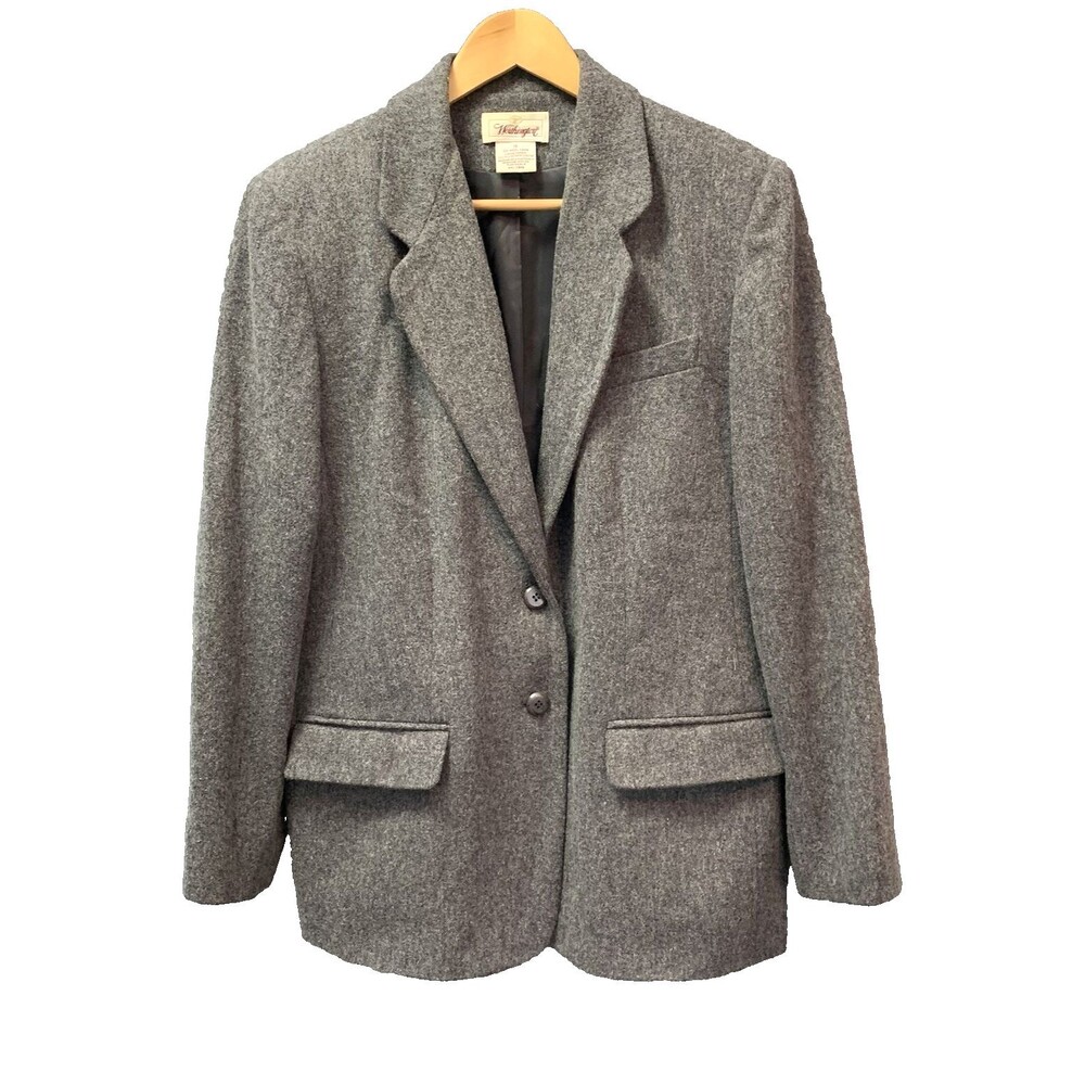 Vtg 80s 90s Worthington Wool Blazer Jacket Sz 14 Charcoal Gray Country Academia